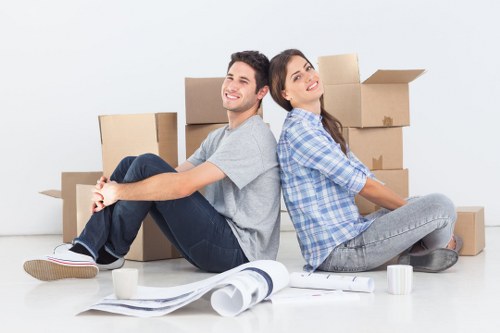 Packed office equipment ready for secure office removals in Knightsbridge