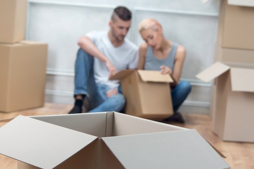 Professional movers working in a central London property near Knightsbridge